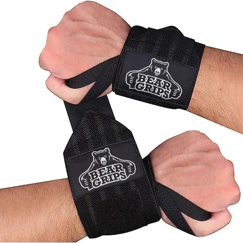 Miniatura 10 de Bear Grips Muñequeras para levantamiento de pesas Correas de muñeca para levantamiento de pesas Muñequeras de gimnasio extra fuertes Dos