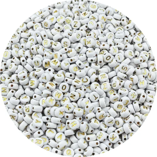 Miniatura 18 de 1000 cuentas redondas de acrílico del alfabeto para la fabricación de joyas y manualidades (cuentas blancas de letras coloridas)