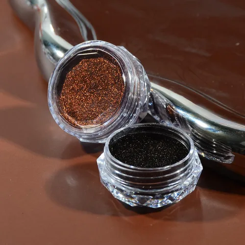 Miniatura 6 de Polvo cromado metálico marrón, 2 tarros estilo Maillard café marrón efecto brillo pigmento cromo polvo polvo puntas manicura con aplicadores