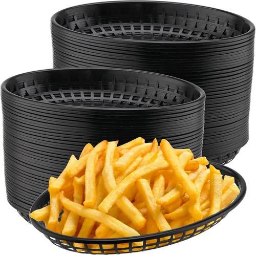Miniatura 11 de Paquete de 40 cestas de plástico negro de 8.9 x 5.7 x 1.6 pulgadas, cestas para servir restaurantes, bandeja ovalada de comida rápida para picnic