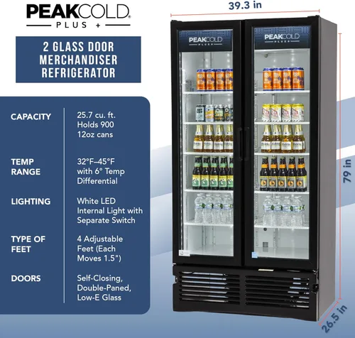 Miniatura 6 de PEAKCOLD PLUS - Refrigerador y refrigerador vertical comercial de 2 puertas, 25.7 pies cúbicos Blanco