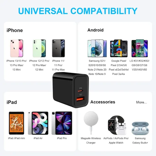 Miniatura 3 de Bloque de cargador USB C, cargador de pared PD de doble puerto de 20 W para iPhone 15 Pro Max/14/13/12/11/Pro/Max, adaptador de enchufe de pared
