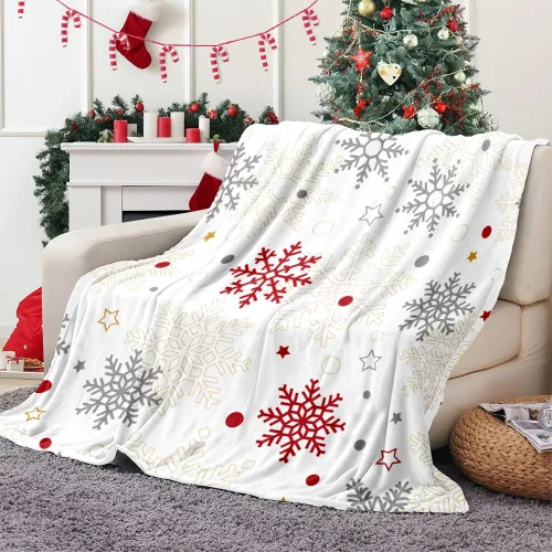 Miniatura 9 de Manta de Navidad con copos de nieve azul, manta de franela de forro polar súper suave, manta de invierno de felpa cálida, decoración navideña