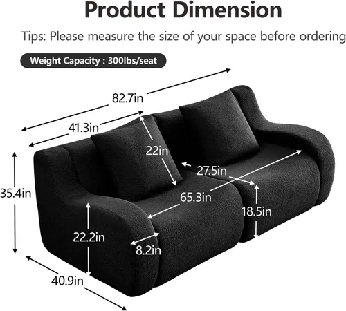Miniatura 2 de Sofás de peluche sin hueso para sala de estar, juego de sofá modular negro con asiento profundo, sofá de gran tamaño, sofás para sala, cómodos sofás