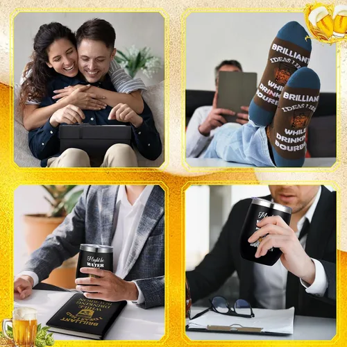Miniatura 6 de Reallnaive 6 Piezas Regalo de Bourbon para Hombres Regalos Divertidos para Amantes del Whisky 355 ml Taza de Acero Inoxidable Calcetines Llavero