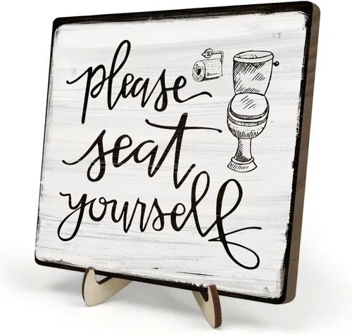 Miniatura 11 de Placa decorativa de baño, divertida placa de escritorio de madera con la vida es como el baño, letrero rústico para estante de casa de campo