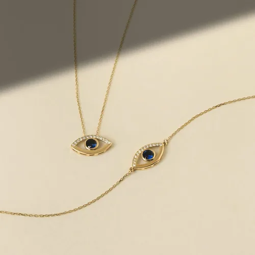 Miniatura 4 de Gelin Collar de oro macizo de 14 quilates con zafiro de diamante para mujer, Oro, Diamante