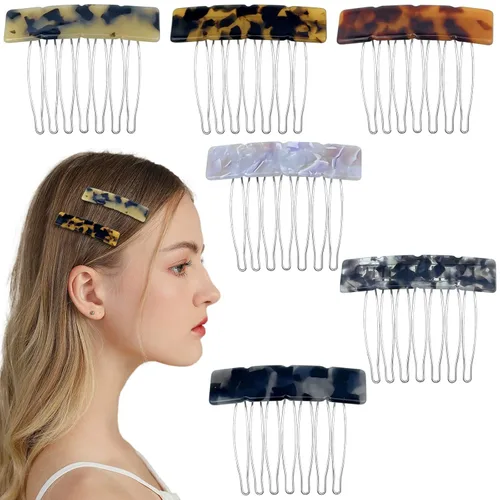 6 peines de acetato exquisitos para el cabello, pequeños peines decorativos de siete dientes, vintage, elegantes, franceses, accesorios de joyería