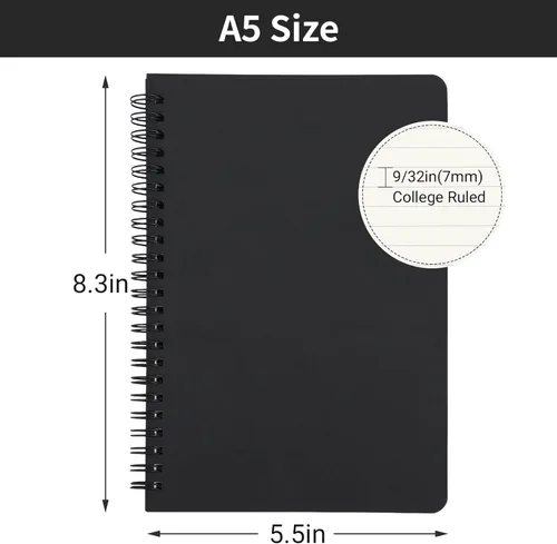 Miniatura 2 de EUSOAR - Cuaderno con espiral A5, paquete de 12 de 5.5" x 8.3" con 120 páginas, cuaderno de viaje, cuaderno de escritura, cuaderno de notas, Negro
