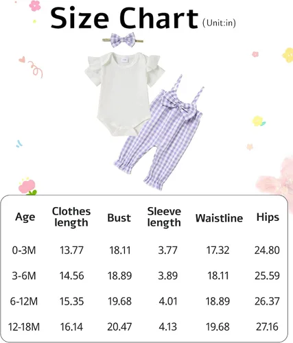 Miniatura 7 de SOLOYEE Baby Girl Clothes Girls Outfit Short Sleeve Top+Suspender Pants+Bow Headband Baby Girl Clothing