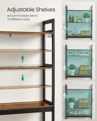 Miniatura 5 de SONGMICS Almacenamiento sobre el inodoro, organizador de baño de 3 niveles sobre el inodoro con estantes ajustables, ganchos, bambú, estantes