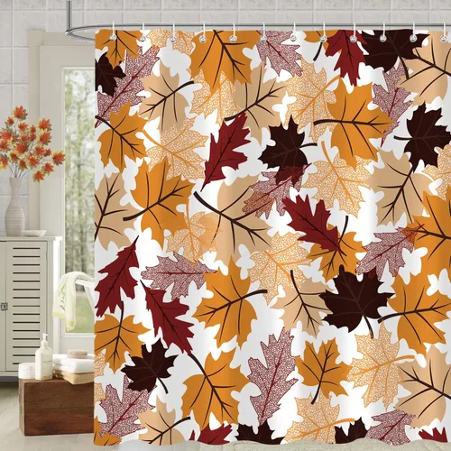 Miniatura 24 de Cortina de ducha de otoño, decoración de baño de árbol de calabaza, 72 x 72 pulgadas, tela de poliéster, cortina de baño impermeable con 12 ganchos