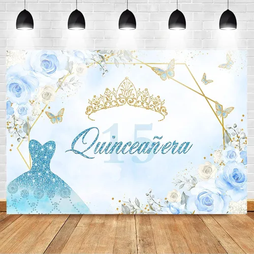 Miniatura 2 de Mocsicka Telón de fondo de quinceañera para cumpleaños de 15 años con corona dorada para fotos, fondo de fotografía de princesa real Mis membrillo