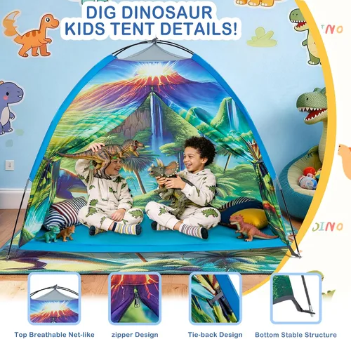 Miniatura 5 de Tienda de campaña de dinosaurio para niños varones, tienda de campaña de dinosaurio para niños para diversión interior y exterior, regalo perfecto