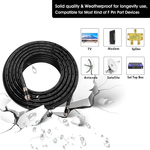 Miniatura 2 de Cable coaxial RG6 de 3 pies negro, cable coaxial de 75 Ohm con conector F y acoplador doble hembra F81, cable de extensión de antena de TV de alta