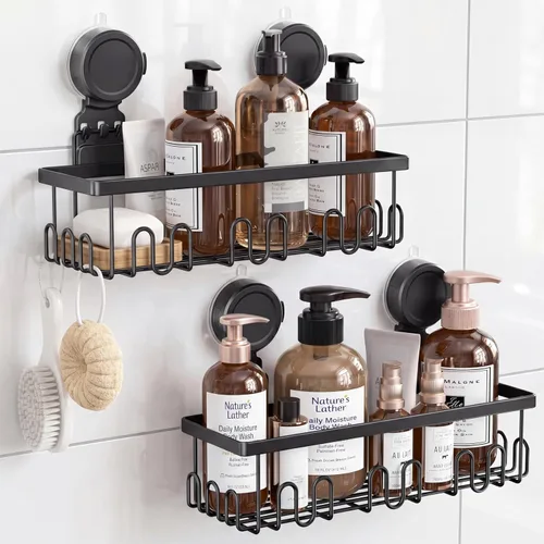 Miniatura 11 de JOTPE Estante de ducha con ventosa, paquete de 5 unidades, sin taladrar y con ventosa extraíble para baño con gran capacidad, potente organizador