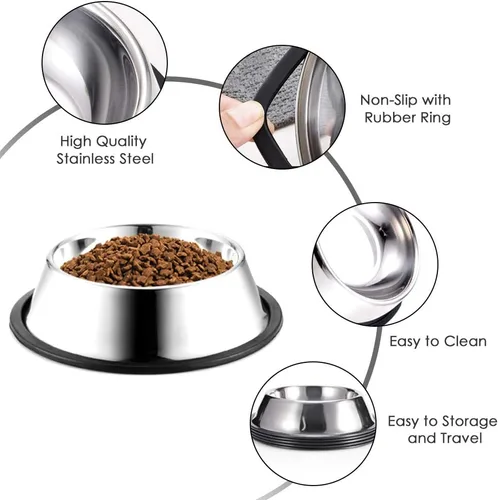 Miniatura 2 de WEDAWN Cuencos de acero inoxidable para perros, 1 taza/8 onzas, cuenco para agua y alimentos con base de goma, cuencos para mascotas para perros