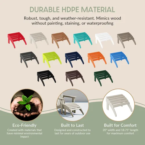 Miniatura 8 de WestinTrends Reposapiés otomano Adirondack para patio al aire libre, taburete de madera de polietileno para todo tipo de clima, ampliamente Arena
