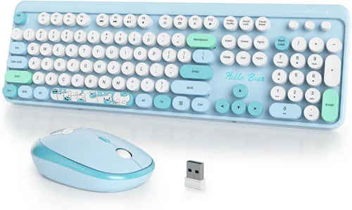 Miniatura 13 de Combo de teclado y mouse inalámbricos para máquina de escribir, 2.4G Office 104 teclas de tamaño completo, retro punk, lindo negro con teclas