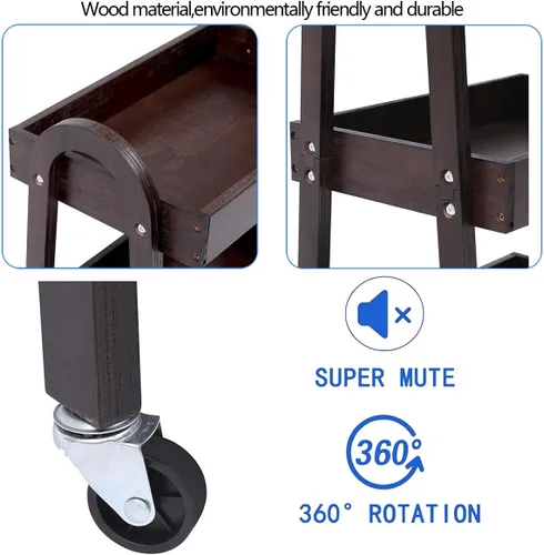 Miniatura 5 de Carrito de 3 niveles para manualidades, carrito de almacenamiento delgado con ruedas, carrito de madera con ruedas, organizador de baño, carrito