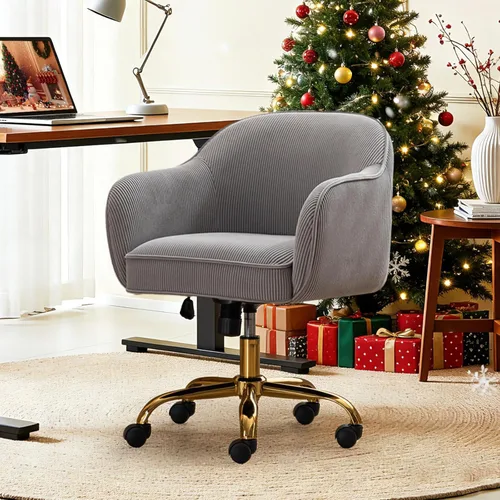Miniatura 8 de Silla de escritorio para oficina en casa con brazos, ruedas doradas, silla moderna tapizada en terciopelo, silla de computadora enrollable, silla