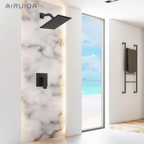 Miniatura 3 de Airuida Juego de grifo de ducha para baño, sistema de ducha de lluvia de 8 pulgadas, cabezal de ducha cuadrado de una sola función, 1 mango