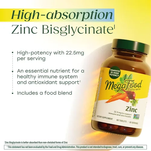 Miniatura 3 de Suplementos de zinc MegaFood para mujeres y hombres - Suplemento vegano de apoyo inmunológico con 22.5 mg de zinc fermentado de alta potencia
