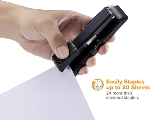 Miniatura 5 de Bostitch Office B8 PowerCrown - Engrapadora de viaje y escritorio, capacidad de 30 hojas, metal duradero, color negro.