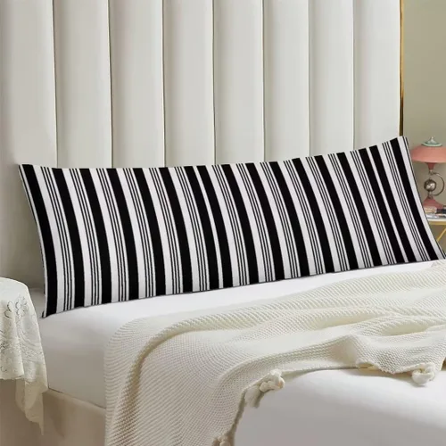 Miniatura 2 de Funda de almohada corporal a rayas blancas y negras, fundas de almohada a rayas blancas y negras, funda de almohada larga moderna con cremallera