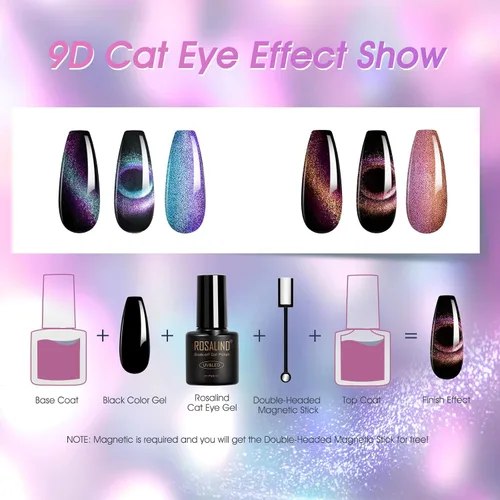Miniatura 2 de ROSALIND Cateye - Esmalte en gel, 8 colores con purpurina magnética de ojo de gato, juego de esmalte de uñas de gel con imán, esmalte de gel