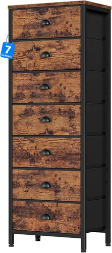 Miniatura 15 de Furnulem - Cómoda alta blanca para dormitorio, unidad de almacenamiento vertical y mesa auxiliar con 6 cajones de tela, mueble de mesita de noche