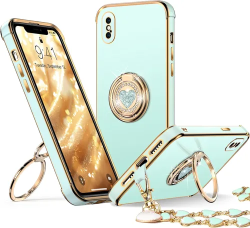Miniatura 14 de XYZ para Funda de iPhone Xs Max con Soporte, Funda de Teléfono con Doble Soporte de Anillo, Funda de Amor-Corazón Linda de Lujo con Brillantina