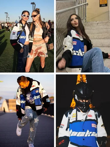 Miniatura 5 de Aelfric Eden Chaqueta de motocicleta para hombre, chaqueta de béisbol Blackair Moto Varsity para mujer, abrigos vintage