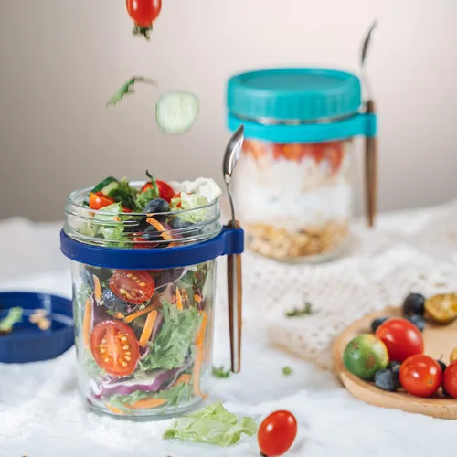 Miniatura 6 de Tarros de avena con tapa y cuchara, recipiente hermético de gran capacidad de 10 onzas con marcas de medición, tarros Mason con tapa para cereales