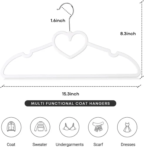 Miniatura 2 de Paquete de 20 perchas de plástico, lindas perchas ultra finas que ahorran espacio con gancho giratorio de 360 grados, fuertes y duraderas para Blanco