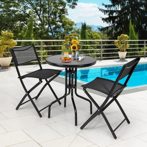 Miniatura 4 de Tangkula Juego de 3 piezas plegables para patio, sillas plegables y mesa con mesa de vidrio templado, mesa redonda y sillas plegables, juego