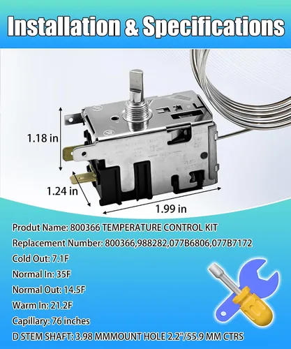 Miniatura 5 de 800366 Kit de control de temperatura para refrigeradores y congeladores comerciales verdaderos reemplazar 077B6806, 077B7172, 988282 Termostato