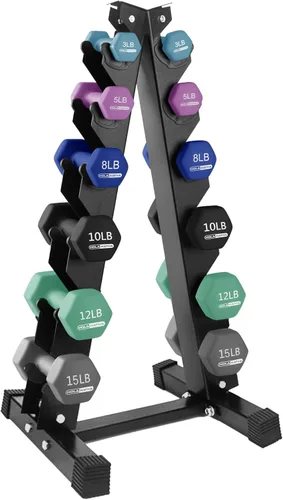 Miniatura 31 de HolaHatha Neoprene Dumbbell Weights Set w/Rack, Home Gym Equipment - Portable Weighted Exercise Dumbbells for Fitness, Training, and Lifting