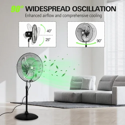 Miniatura 4 de hykolity Ventilador oscilante de pedestal de alta velocidad de 18 pulgadas con 3 velocidades, ventilador de metal resistente de 3850 CFM con aspas