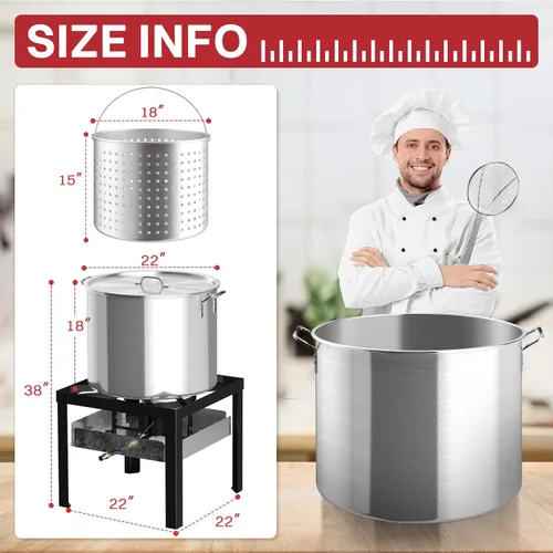 Miniatura 9 de Freidora al Aire Libre de 30QT y 10QT Freidora de Pavo Olla para Hervir Mariscos Incluye Tapa y Escumador Quemador de Propano de 50,000BTU