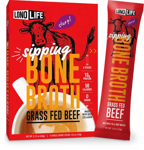 LonoLife - Sobres individuales de caldo de hueso de ternera: 0.35 onzas de proteína, apto para dieta Keto, 4 porciones individuales para llevar