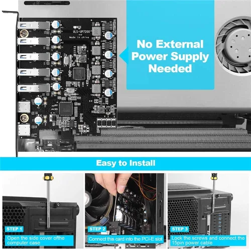 Miniatura 3 de PCIE - Tarjeta de expansión USB 3.0, 7 puertos (5X tipo A y 2 USB C) Tarjeta PCIe Super Speed PCI Express USB3 Hub Controller Adaptador para Windows