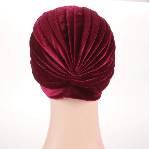 Miniatura 6 de Sombrero de quimioterapia de terciopelo plisado con volantes elásticos para mujer
