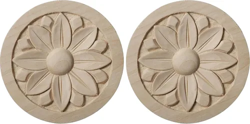 Ekena Millwork ROS03X03BERW Roseta redonda Bedford, 3 1/2 pulgadas de ancho x 3 1/2 pulgadas de alto x 1/2 pulgadas de P, madera de caucho (paquete