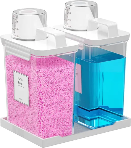 Dispensador de Detergente para Ropa de 61 OZ, Paquete de 2 Dispensadores de Detergente Líquido, Dispensadores de Detergente de Plástico para Polvo