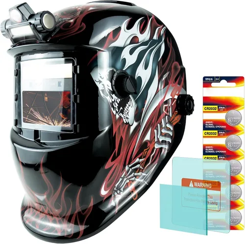 Casco de soldadura TRQWH con luz, color verdadero, oscurecimiento automático para hombres, con energía solar, con 2 sensores de arco, sombra amplia