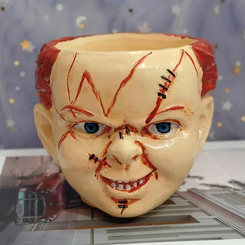 Miniatura 4 de Macetero de película de terror, decoración de Halloween, mini cabeza aterradora, calavera divertida, maceta de zombi, maceteros góticos únicos