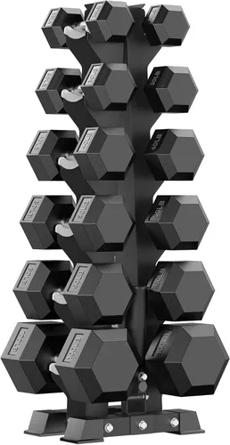 Miniatura 24 de PAPABABE - Juegos de mancuernas hexagonales de 60-550 libras con revestimiento de goma y soporte de almacenamiento, mancuernas con múltiples