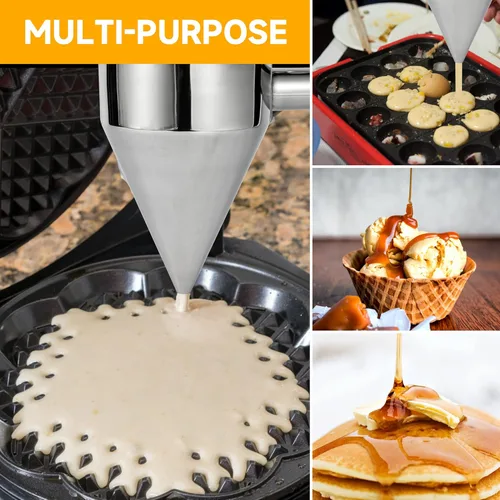 Miniatura 4 de EgieMr - Embudos dispensadores de masa de panqueques de acero inoxidable con soporte, ideal para cupcakes, Takoyaki o cualquier producto horneado