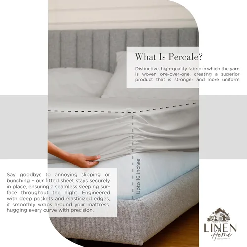 Miniatura 4 de Linen Home Juego de sábanas 100% de percal de algodón, fresco, ligero, sólido, tamaño individual XG, 3 piezas, 1 sábana encimera, 1 sábana 04 - Plata